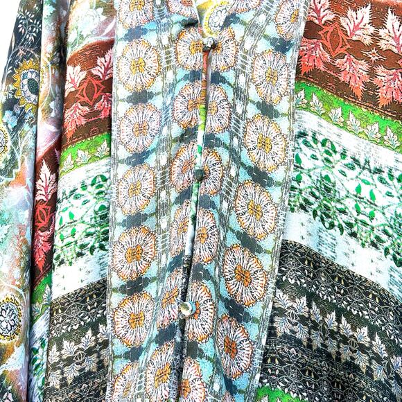 Anthropologie Kas New York Satin Colorful Flowy Blouse Vacation Resort Large M - Picture 6 of 7